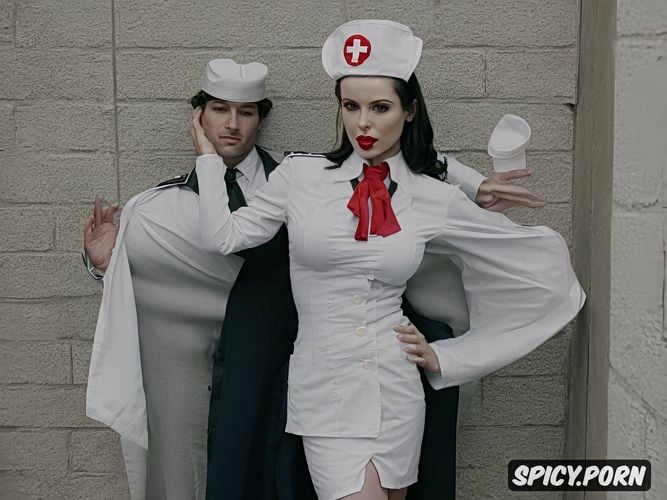 photo realistic, nurse s cap, nurse, 50s, film noir, flowing hair