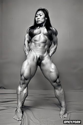 photorealistic, perfect face, nude muscle chinese female bodybuilder1 5