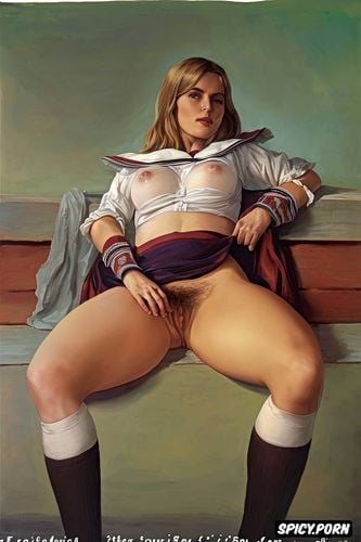 side bangs, portrait, fat thighs, sailor school uniform, blonde