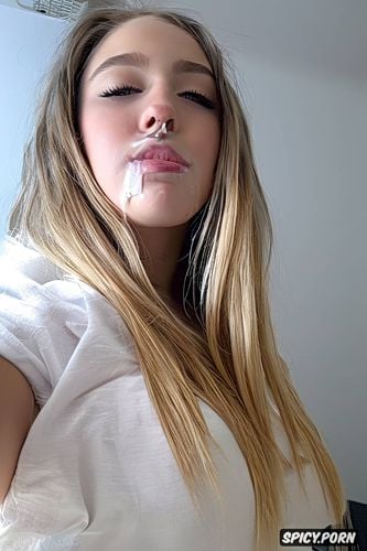 blonde balayage, real amateur polaroid selfie of a cute white spanish college teen girlfriend