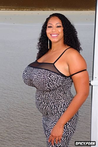 gorgeous bbw model, half view, color photo, long curly hair