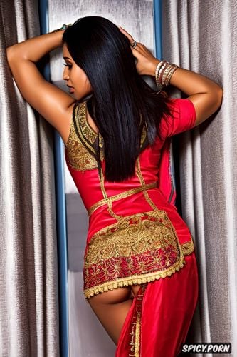 sexually seducing stunning petite gujarati bhabhi is shifting her traditional clothes to fully present her ass pussy and virgin butthole to the viewer to sexually molest while she stands in position