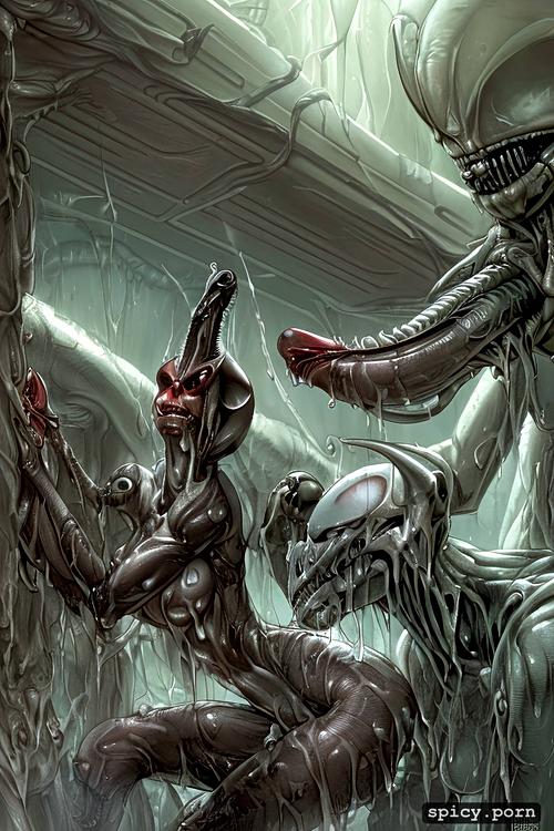 xenomorphs fucking, naked women embedded in organical walls