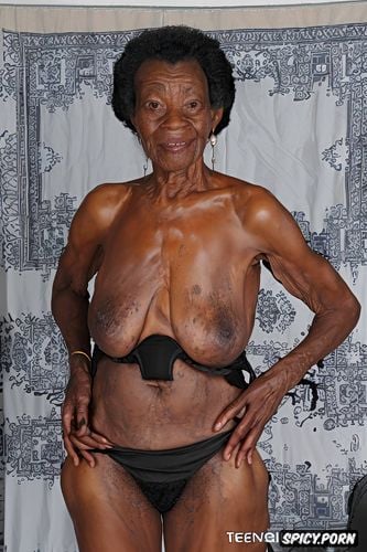 african zulu tribal granny 89 y o, wearing sexy see through white bra