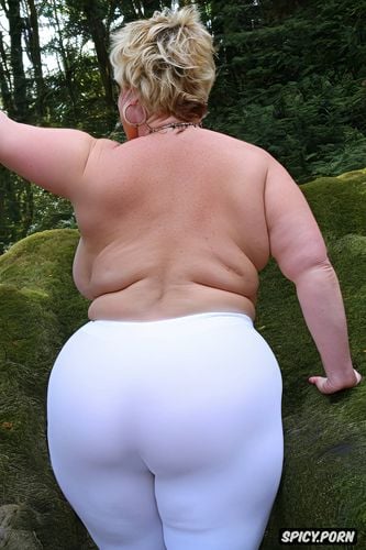 ssbbw, focus on very fat belly, long blonde hair, white milf