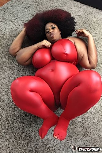 massive red afro, a fully clothed ebony bbw ssbbw milf, perfect giant tits huge milky breast