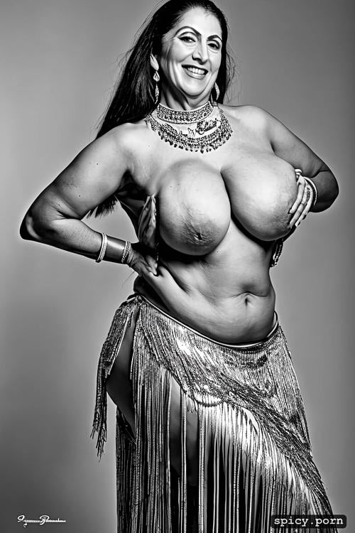 tunisian bellydancer, color portrait, extremely busty, curvy body