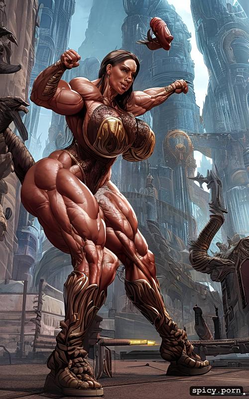 ultra detailed, sexy, massive biceps, cyberpunk aesthetic, veiny