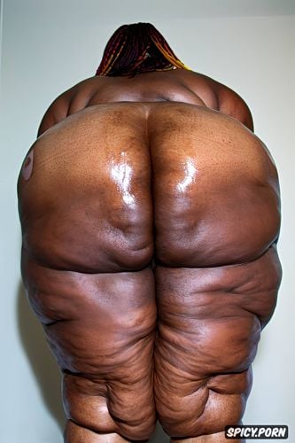 hyperrealistic, african, seventy of age, cellulite on ass, intricate