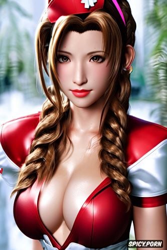 ultra detailed, ultra realistic, aerith gainsborough final fantasy vii remake naughty nurse outfit slutty beautiful face head shot