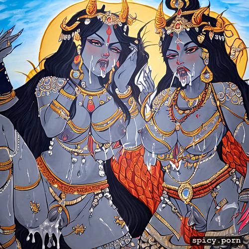 indian godess kali and durga, spitting cum on breasts1 5, drooling cum1 5