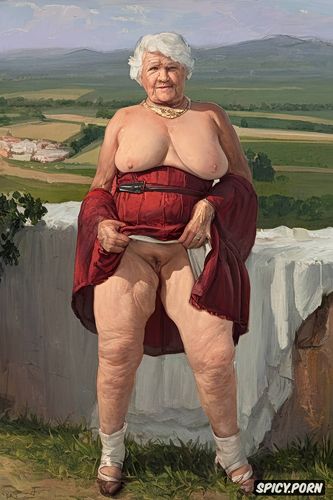 fat granny, the fat grandmother has nude pussy under her skirt shows open labia upskirt very old