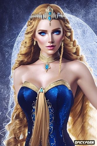 blue eyes, diadem, flowing royal gown, masterpiece, dragon age