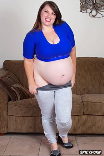 sweat pants, cute face, obese, pussy, happy white woman, ssbbw