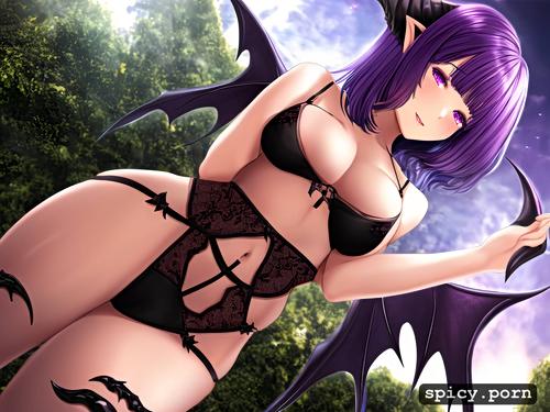 short horns, sexy lingerie, perfect cute tiny female succubus