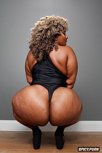 wide hips, hyperrealistic, centered, grey hair, massive ass