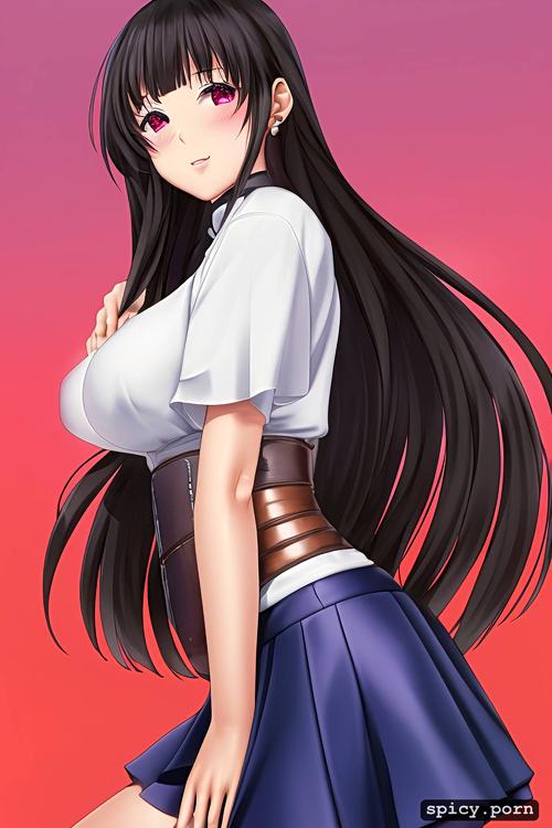 japanese female, 18 years old, long hair, perky breasts, black hair