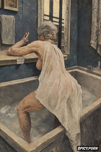 fingering, smoke, post impressionist fauves erotic art, elderly woman