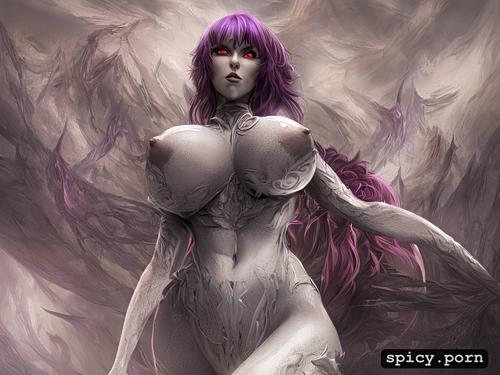 detailed, b boobs, long legs, pretty naked female, highres, purple skin