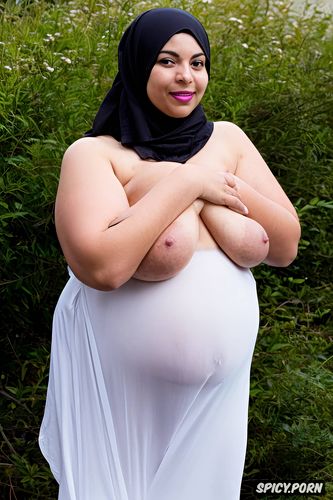 hijab, sexy curvy busty milf, hijab, naked, totally naked, standing