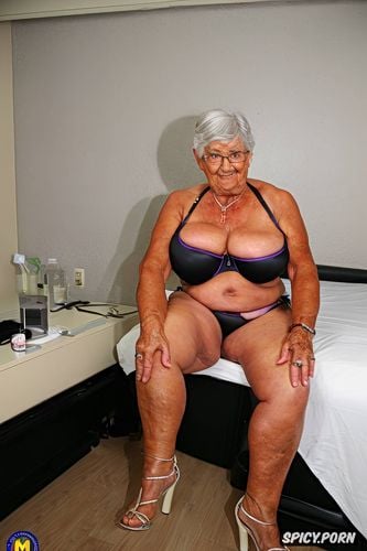 nude, strappy heels, fat, perfect body, sexy senior granny ninety something of age