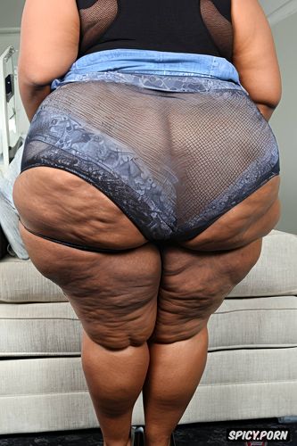 thick thighs, fullback silk panties, looking backwards over her shoulder at camera