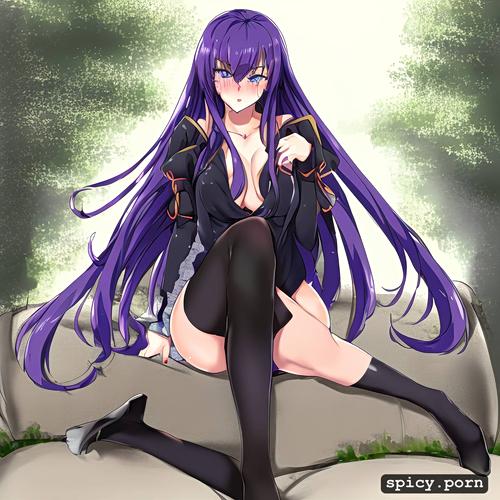 purple hair, sexy, 2 ankles, detailed eyes, not naked, front shot
