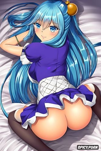 blue hair, bent over, spreading pussy, showing asshole, legs spread