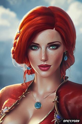 triss merigold the witcher tight outfit beautiful face no makeup milf masterpiece