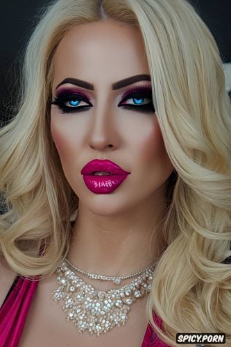 slut makeup, pink lipstick, face closeup, overlined lip liner