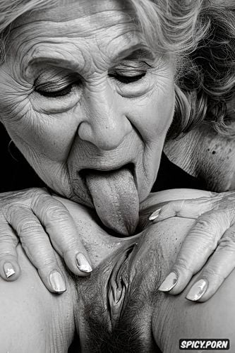 hyperrealistic, masterpiece, old woman licking pussy, point of view