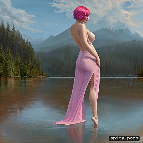 big ass, man pink hair, lake, dominatrix, perfect body, intricate
