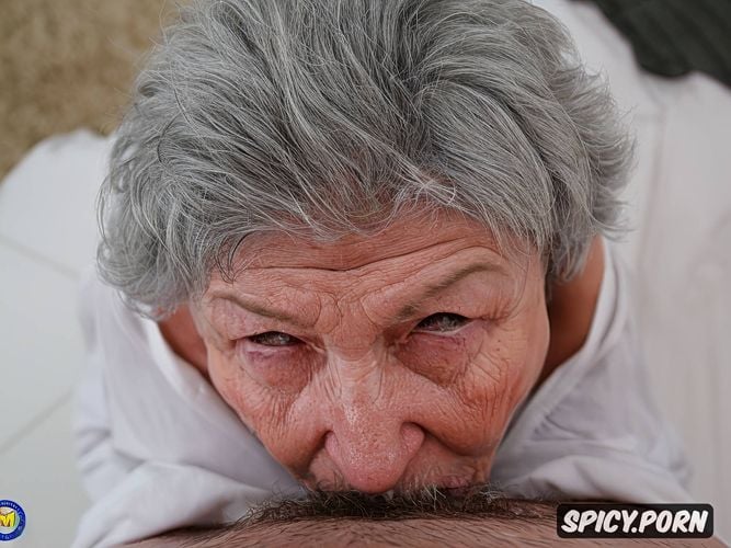 thin and wrinkled, wrinkles, old grandmother, exhausted, pov from above