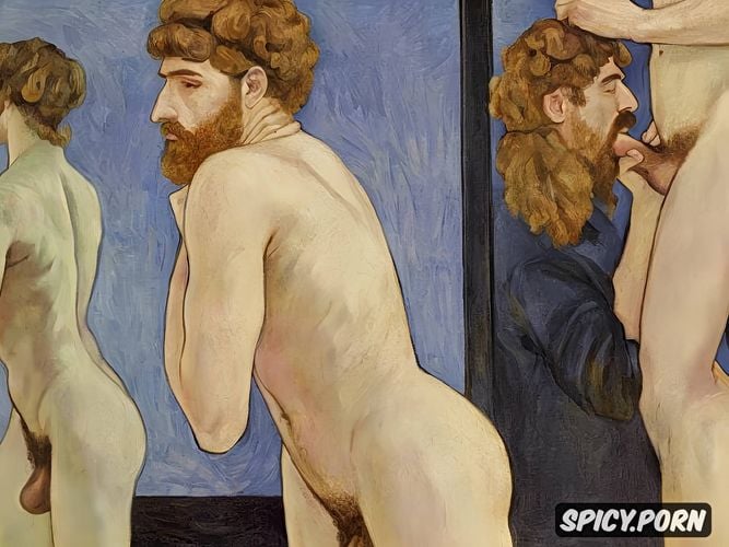bearded nude black three warriors men in gay sauna, big hard thick dick is sucked