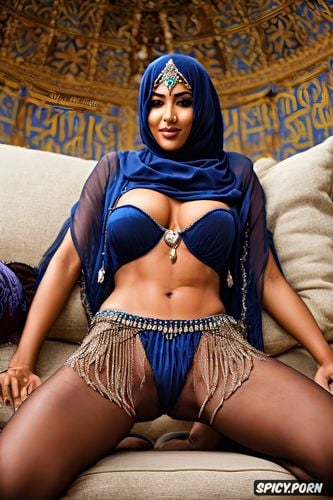 posing on arabian royal pillows, legs wide open, detailed hair