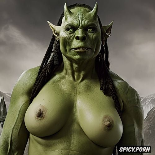 naked beautiful face female green skin orc with huge tits 1 6 human warrior cutting her head off with a sword