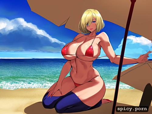 one woman, big tits micro bikini, high resolution, at the beach