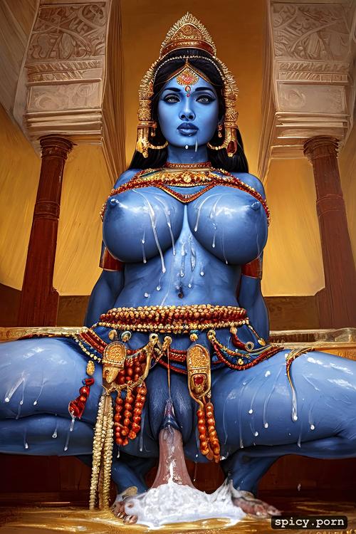 fucking on all fours, covered in cum, blue skin, beautiful face