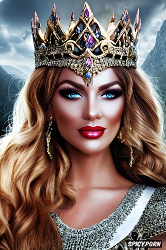 abs, masterpiece, ultra realistic, female fantasy queen fantasy castle crown royal gown beautiful face portrait muscles