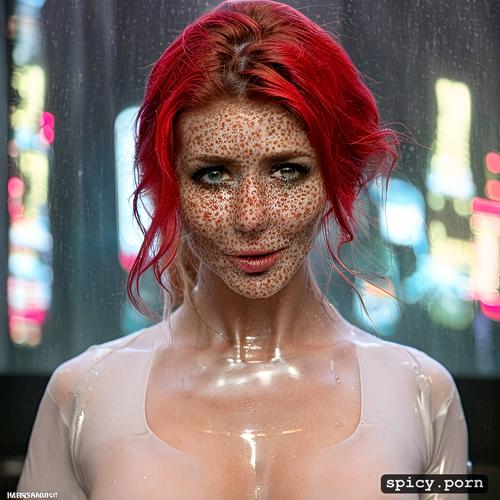 highest quality, 8k, wearing see through wet white t shirt, robotic white parts1 3