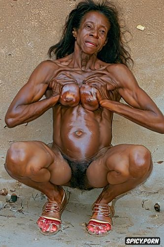 nude, well defined muscles, errect nipples, 4 months pregnant
