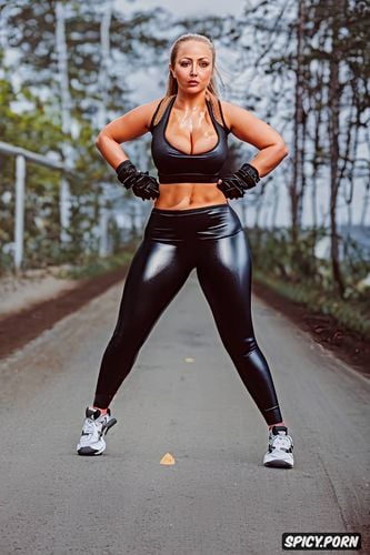 best quality, stunning face, 18yo, 4k focus, sexy slim kinky sporty sweaty spandex brazil female in shiny running tights brazil