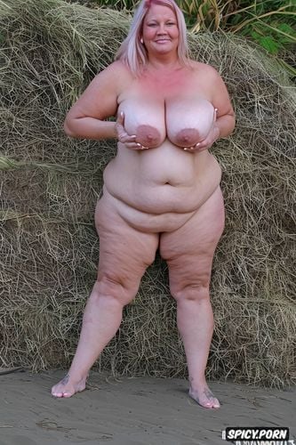 tanned skin, muffin top severe ptosis, really big hips, huge saggy breasts