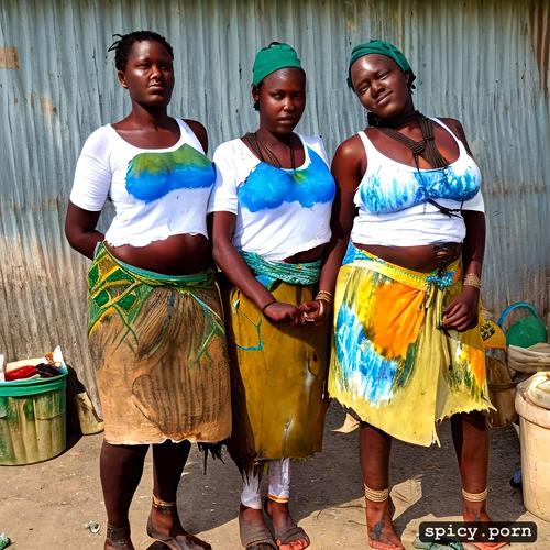 four fat african lesbians caught and tied up with torn clothes in an african market