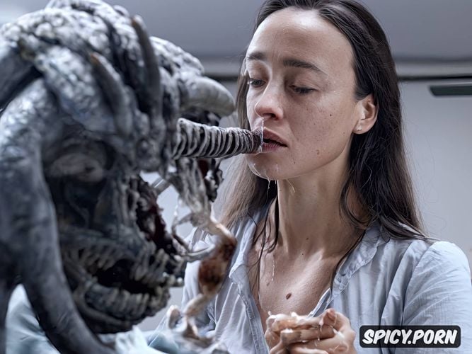 xenomorph sperm pumps inside deepthroat, completely naked, 18 years pregnant whore