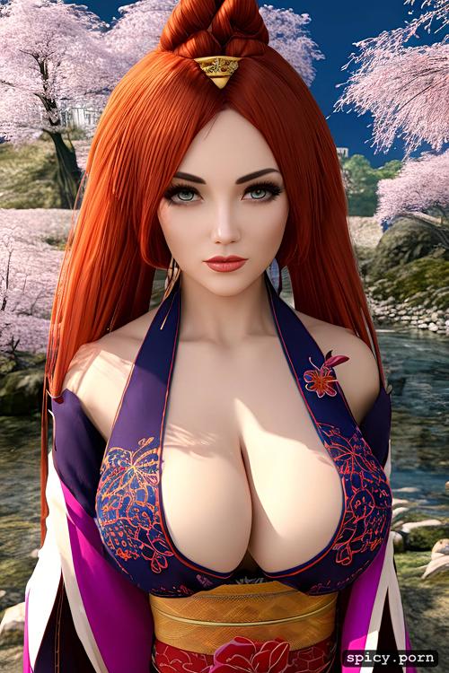 3d style, realistic anime, masterpiece, cleavage boob, cherry blossom