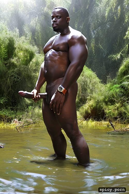 daniel kaluuya, big dick, big balls, standing naked, swamp, defined penis head