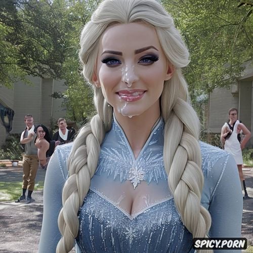 focus on her, princess elsa, cum covered, a lot of dicks on her face