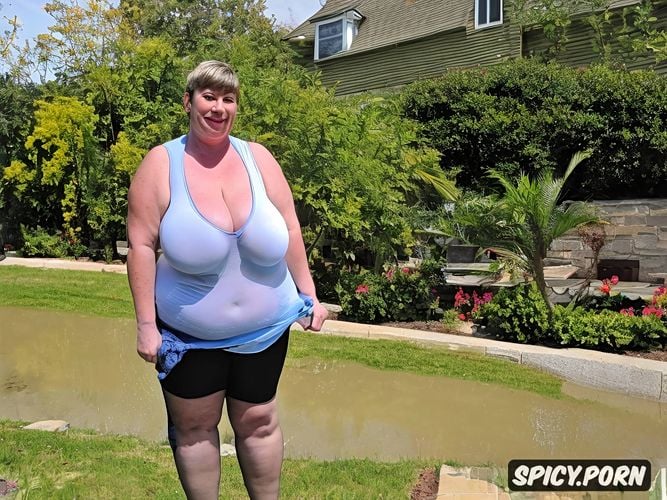 standing straight, insanely completely large very fat floppy breasts