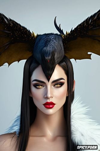 short raven black hair, tight low cut tattered animal pelt witches robe